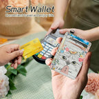 BWEGRHE Small Travel Wallets, Cat Flowers Slim Minimalist Front Pocket Wallet with Wristlet, RFID Blocking PU Leather Credit Card Holder with ID Window Change Purse for Men Women