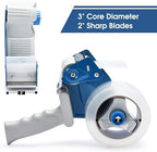 Pacific Mailer 2 Inch Tape Gun Dispenser with 2 Inch Carton Packing Tape, Lightweight Industrial Side Loading Tape Dispenser - Blue