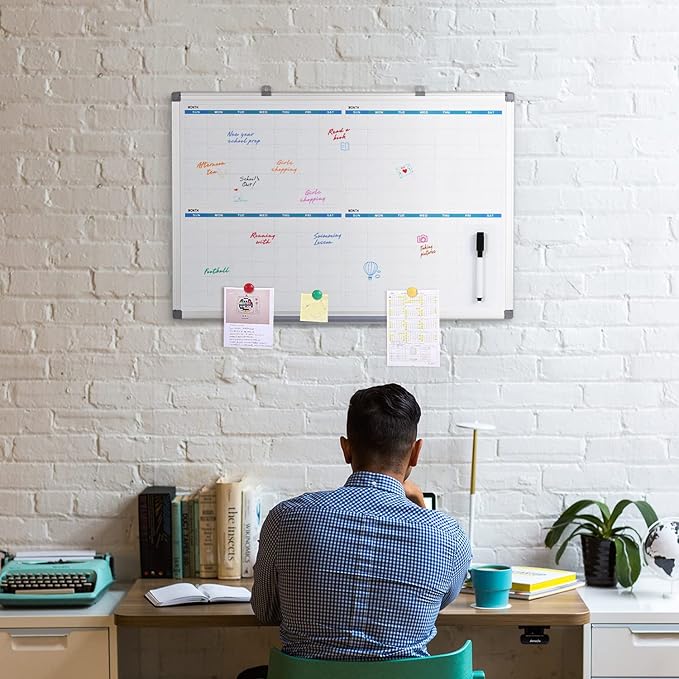 MAKELLO Large Magnetic Dry Erase Calendar Whiteboard Quarterly 36" x 24" for Home, Bedroom, Office, Classroom, 4 Months