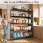 REIBII 45.8“W Metal Shelving Storage Shelves, 5-Tier Wire Shelving Unit,Heavy Duty Garage Shelving, Adjustable Storage Rack for Pantry Kitchen Dining Room Restaurant Supermarket Commercial Black