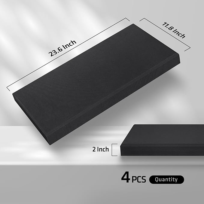 23.62" X 11.81" X 2" Fiberglass Wall Panel, 4 Pack Acoustic Panels, Acoustic Panels Sound Absorbing for Office, Studio, Home Theatre - Black
