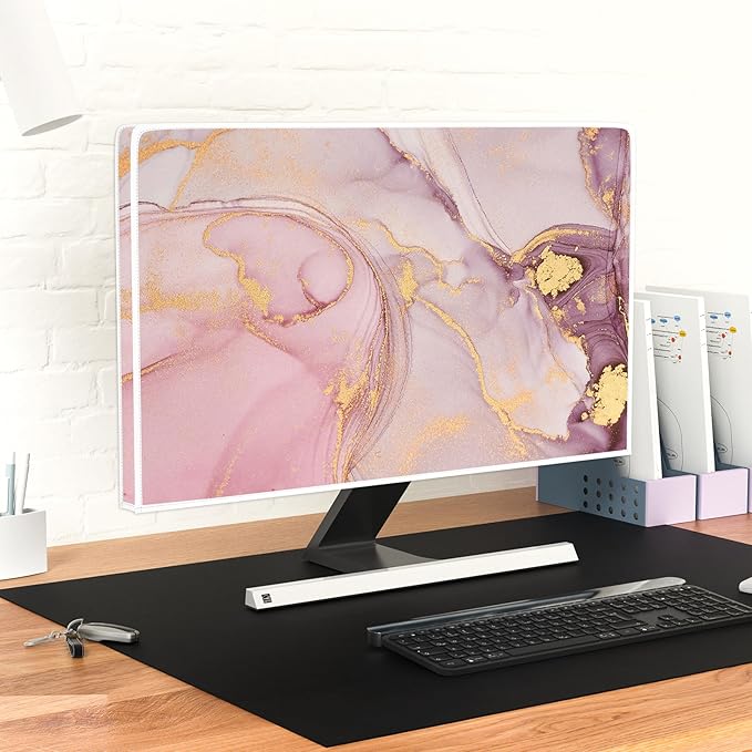 Baocicco Pink Gold Marble Waterproof Screen TV Cover 75 Inch Decorative Modern Television Cover for Home TV Screen Texture Dust Proof Monitor Covers for Television Screen LED LCD OLED TVs
