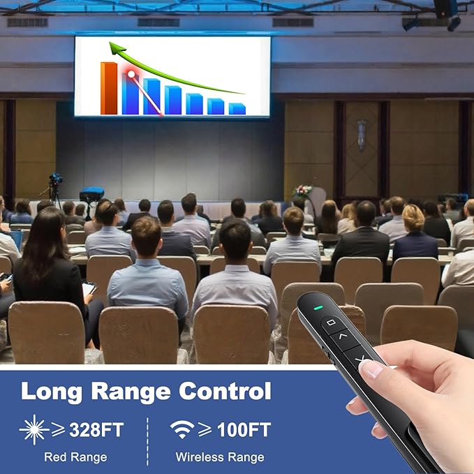 QUI Presentation Clicker for PowerPoint, RF 2.4GHz USB C Wireless Presenter Remote with Volume Control, PowerPoint Clicker Slide Advancer for Mac, Windows, Laptop, Keynote