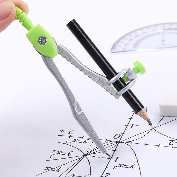 10 Pieces Math Geometry Kit Set Student Supplies with Shatterproof Storage Box,Includes Rulers,Protractor,Compass,Eraser,Pencil Sharpener,Lead Refills,Pencil,for School and Drawings（Green）