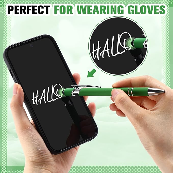 Zonon 38 Pieces Rubberized Ballpoint Pen with Stylus Tip Stylish Metal Pen Capacitive Styli with Soft Rubberized Grip, Black Ink for Most Devices(Green)