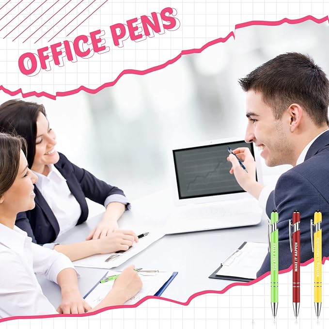 Lounsweer 100 Pieces Inspirational Ballpoint Pens with Motivational Messages, 20 Colors, 1mm Black Ink, Stylus Tip, Fun and Encouraging Gifts for Teachers, Students, Office and School Supplies