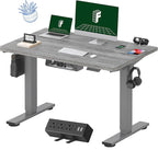 FLEXISPOT EN2 Whole-Piece Standing Desk with Clamp Power Strip, 48 x 30 Electric Stand Up Height Adjustable Desk with Cable Management (Gray Frame + 48" Gray Wood Grain Desktop, 2 Packages)