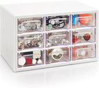Desk Storage Organizer with 9 Drawers, FODIENS Stackable Desktop Craft Drawer Cabinet, Clear Storage Box Caddy for Makeup Jewelry Office Craft Supplies (9.84×6.3×5.9in) (White)