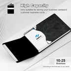 DMFLY Business Card Holder for Women or Men, Business Card Case with PU Leather and Stainless Steel, Slim Metal Case with Magnetic Closure for Business Meeting Use