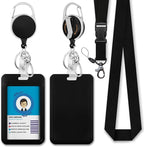 Giancomics Black ID Badge Holder with Lanyard, Lanyards for ID Badges with Badge Reel Retractable Heavy Duty, Lanyard with ID Holder Keychain Clip ID Card Holder for Teacher Women Men Work Office