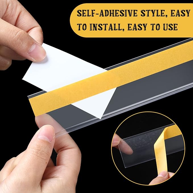 Fainne 100 Pcs Shelf Label Strips 1.25''H x 48 L Self Adhesive Shelf Label Holder Gondola Price Tag Stick on Plastic Clear Ticket Channel for Metal Wood Plastic Rack