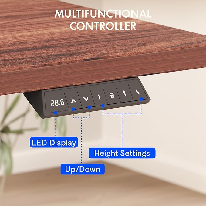FLEXISPOT EN2 Whole-Piece Standing Desk with Clamp Power Strip, 60 x 24 Electric Stand Up Height Adjustable Desk with Cable Management (Gray Frame + 60" Mahogany Top, 2 Packages)