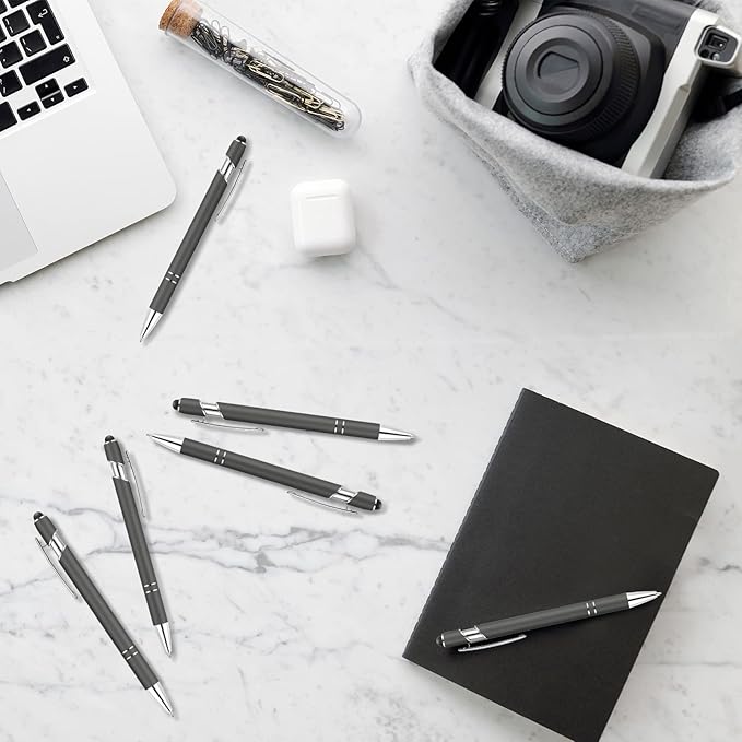 Tenare 12 Pieces 2 in 1 Stylus Metal Ballpoint Pen with Stylus Tip, 1.0 mm Black Ink Ballpoint Pen for Touch Screens(Gray and Silver)