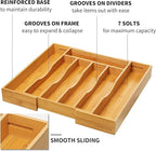 oridom Expandable Bamboo Kitchen Drawer Organizer for Cutlery and Utensils, Adjustable Bamboo Wood Cutlery Tray in Drawer for Flatware and Silverware in Kitchen, (Natural)