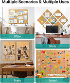 Large Cork Boards for Walls, 47"x35" Bulletin Board, 12-Pack Felt Wall Tiles with 60 Adhesive Tabs, Cork Boards for Office Decor, Felt Board Alternative Pin Board