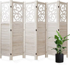 Room Divider Wood Carved Wall Divider Indoor Folding Portable Partition Screen for Home Office Garden Terrace - 6 Panel, 67 * 90inch (White)