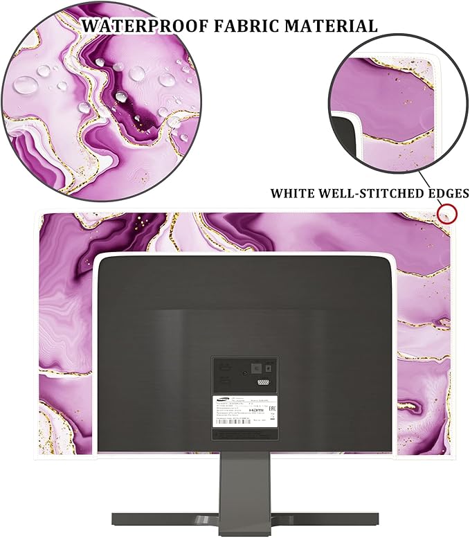 Baocicco Violet Gold Marble Waterproof Weatherproof and Dust-Proof TV Screen Cover 45, 46, 47, 48 Inch for Home Office Creative TV Covers for TVs Screen Anti-Static Dustproof Protective