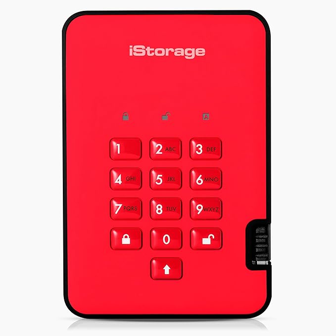 iStorage diskAshur2 HDD 3TB Red | Secure portable hard drive | Password protected | Dust & water resistant | Hardware Encryption