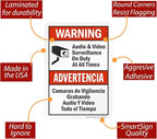 SmartSign 10 x 7 inch “Warning - Audio & Video Surveillance On Duty At All Times” Bilingual Sticker Label, 3 mil Laminated Adhesive Polyester, Red, Black and White, Made in USA