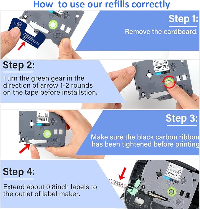 8Pack TZe-231 Tape Label Maker Compatible with Brother P-Touch TZe-231 Tape, TZE231 ½” 0.47”x 26.2 ft Laminated Black on White, for use with PT-D210, PT-H110, PT-D220, PT-D410, PT-D600