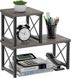 Honiter Desk Shelf for Top of Desk, Wood Desktop Shelf, 2 Tier Adjustable Bookshelf Organizer, Freestanding Stackable Desk Stand Storage Organizers Kitchen Counter Display Rack
