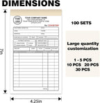 Custom Invoice Book with Logo 50 Set Personalized Receipt Books Customized Invoices for Small Business 3 - Parts Carbonless Duplicate Invoice Forms NCR Books