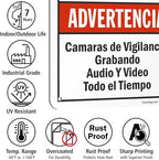 SmartSign 2-Pack 'Warning Audio And Video Surveillance On Duty At All Times' Bilingual Sign - 7" x 10", 40 mil Laminated Rustproof Aluminum Metal, Red, Black and White, Fade-Resistant, Made in USA