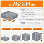 shouwuhho Furniture Risers, 8 Pack Bed Risers with Non-Slip Grip and Heavy Duty Support, 1 Inch 2 Inch 3 Inch 4 Inch Height Lift for Couch, Sofa, Table, Desk, Chair, Refrigerator - Gray, 1 Inch