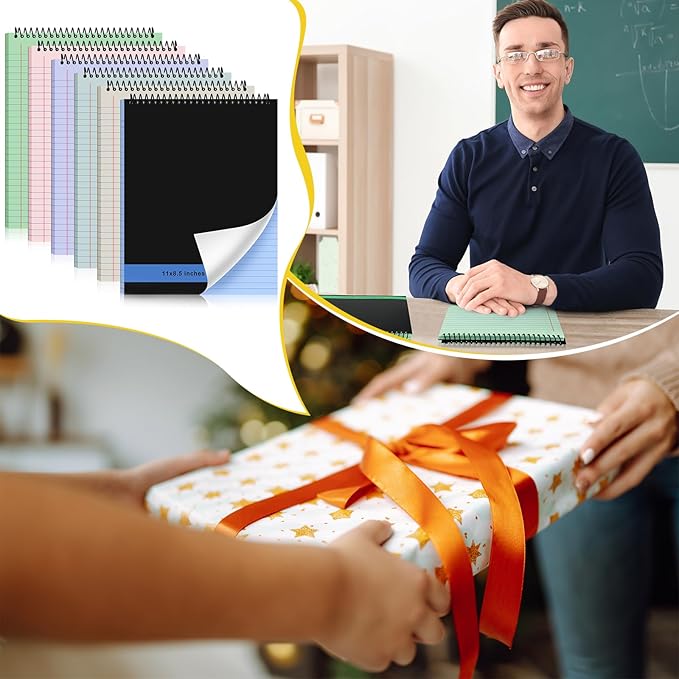 6 Pcs Legal Pad Top Spiral Bound Notebook 70 Sheets Wirebound Notepad Double Sided Ruled Memo Steno Book with Stiff Back Cover for Business(8.5 x 11 Inches,No Holes,Morandi Color)