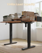 YIHAYO Electric Standing Desk with Drawers, 60 x 24 Inches Adjustable Desk with Storage Shelf, Computer Table with Splice Board for Home Office, Black Frame/Rustic Brown Top