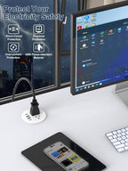 Recessed Power Grommet 3 inch With 65W USB C Ports 2 AC Outlets,Recessed Outlet Fast Charging Station,Desk Hole Grommet Outlets,Round Desktop Power Grommet Outlet for Office,Home (White, 65W USB Port)