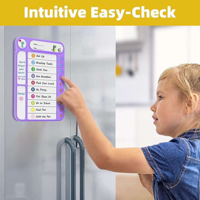 Magnetic Chore Chart for Kids, ADHD Task Tracker Easy-Check Routine Dry Erase Board, to-Do List Planning Tool with Stand for Fridge/Desk/Home/School, 6 Reusable Sheets, 2 Markers Purple