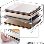 SANRUI Paper Letter Tray Organizer 3 Tier Acrylic Desk File Organizer with Bottom Handle, Paper Sorter Organizer for Letter/A4 Office Organization,Clear