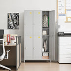 SUPEER 6 Doors Metal Locker Employee with Business Card Holder,Metal Locker for Employees with 18 Hooks for School Garage Office Gym Home,Assembly Required,Light Grey