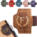 Personalized Mark Bookmark with Pen Holder, Leather Magnetic Book Marker 26 Letters,Custom Initials Page Marks, Gifts for Book Lovers Readers Men Women (Brown, F)