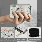 BWEGRHE Cute Credit Card Holder with Zipper, Cat Flowers RFID-Blocking Card Case Small Wallet for Women Men, Multi-slot Card Organizer Case Travel Accordion Wallet