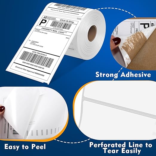 L LIKED 3300 PCS 4"x6" Direct Thermal Shipping Labels (220 Labels/Roll, 15 Rolls), Perforated White & Strong Adhesive, Compatible with DYMO 4XL 1744907, Zebra, Rollo