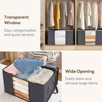 Lifewit Large Capacity Clothes Storage Bag Organizer with Reinforced Handle Thick Fabric for Comforters, Blankets, Bedding, Foldable with Sturdy Zipper, Clear Window, 18 Pack, 90L, Grey