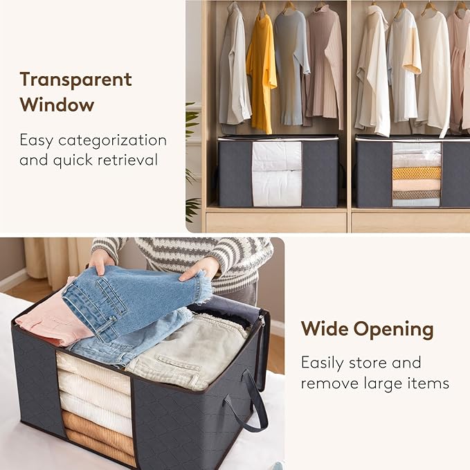 Lifewit 30 Pack Clothes Storage Bins with Lids, Foldable Blanket Storage Bags with Zippers, Clear Window and Reinforced Handles, Closet and Organization for Clothing, Sweater, Comforter, Bedding, Gray