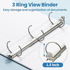 SUNEE 3 Ring Binder 1.5 Inch 1 Pack, Clear View Binder Three Ring PVC-Free (Fit 8.5x11 Inches) for School or Office Supplies, White