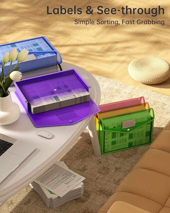 7 Pack B4 Plastic File Folders, Waterproof Transparent Expandable File Folder, Expanding File Folder Plastic File Folders, Portable Large Capacity B4 File Wallet for Office/Business/School