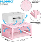 Marbrasse Metal Printer Stand for Desk with Storage Drawer and 2 Pen Holders, 2-Tier Desktop Organizer Printer Table for Home Office, Multi-Purpose Desk Organizer for Fax Machine Scanner Files(Pink)