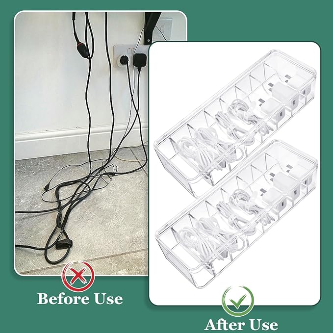 Cable Organizer Box with Lid, 3 Pcs Clear Cord Storage Organizer with 30 Cable Ties 62 Cable Labels, Charger Organizer for Office Desk Drawer Organizers and Accessories