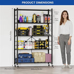 ALANNG 40" W Foldable 5-Tier Storage Shelves with Wheels, Adjustable & Removable Metal Rack, Heavy Duty Rolling Organizer for Kitchen, Garage, Closet, Pantry, and Office (Black,3 Pack)