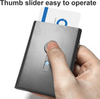 2 Pack Business Card Holder with Dot Cards,Stainless Steel Slide Out Thumb Drive Card Case for Men and Women,Portable Credit ID Name Card Wallet Black and Gray