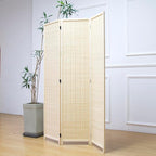 Furnnylane 3 Panel Room Divider and Folding Panel Screen,Bamboo Panel Divider Screen for Room Separation,Beige,67" H x 46" W