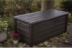 Keter Outdoor Storage Deck Box, for Patio, Backyard & Garden, Brightwood, 120 Gal, Brown - Lockable, Organizing, and Waterproof Plastic Container Bench