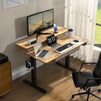 ExaDesk 48 * 30 Inches Electric Standing Widened Desk Adjustable Height with 4 Drawers, Double Storage Shelves Stand Up Desk, Home Office Workstation Sit Stand up Desk (Light Rustic Brown)