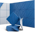 UNECHO 12 Pack 12" X 12" X 0.4" Acoustic Panels for Wall Sound Absorbing, P-Stripes Square Self-Adhesive Sound Panels, High Density Suitable for Multiple Scenarios(Yale Blue)