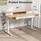 FiCiHi Adjustable Height Standing Desk with 4 Drawers,55 x 30 inches Electric Sit Stand Home Office Desk with Two Tiers, 3 Memory Presets, Monitor Stand Riser, USB A/C Charging Port